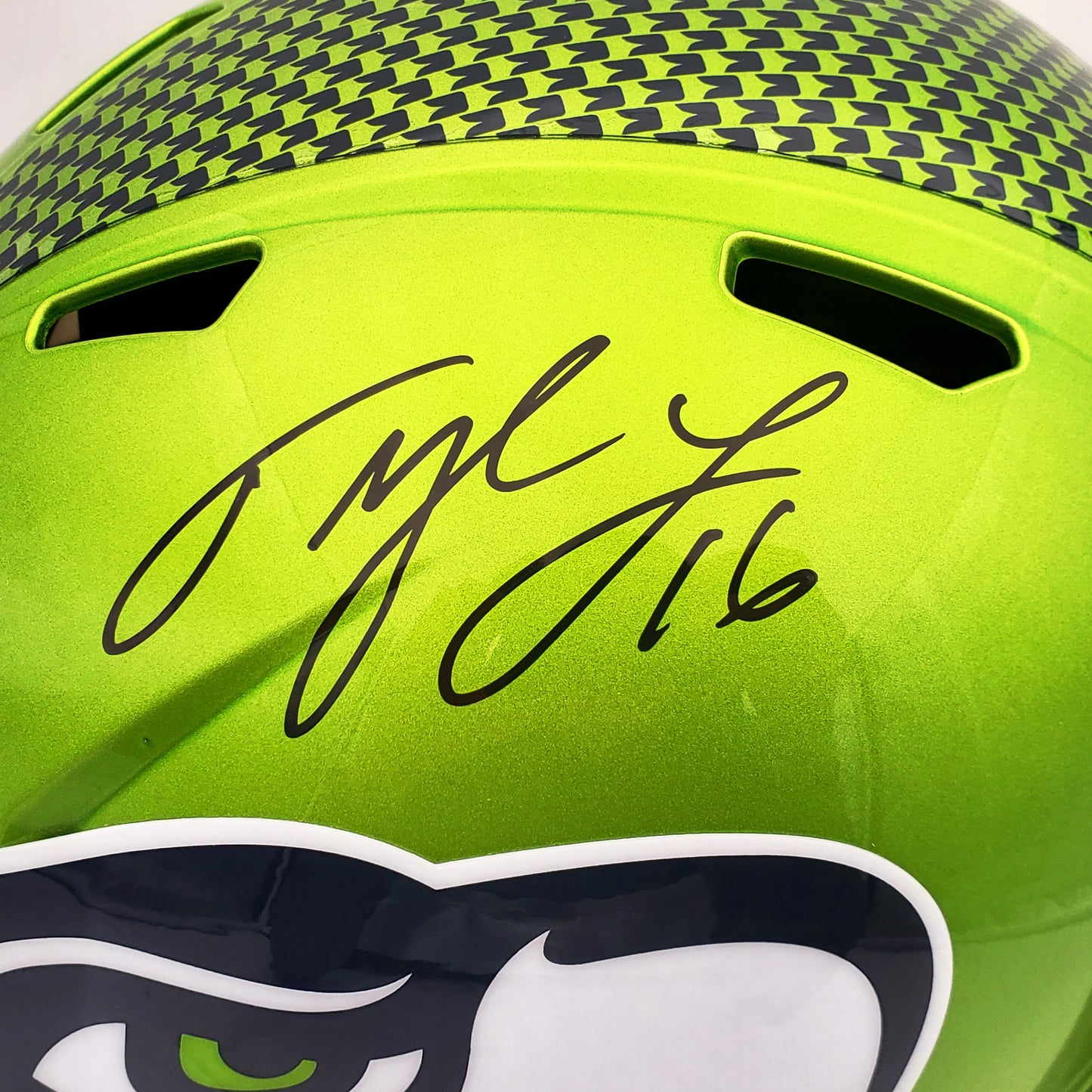 Tyler Lockett Autographed Seattle Seahawks (FLASH Alternate) Deluxe Full-Size Replica Helmet - MCS