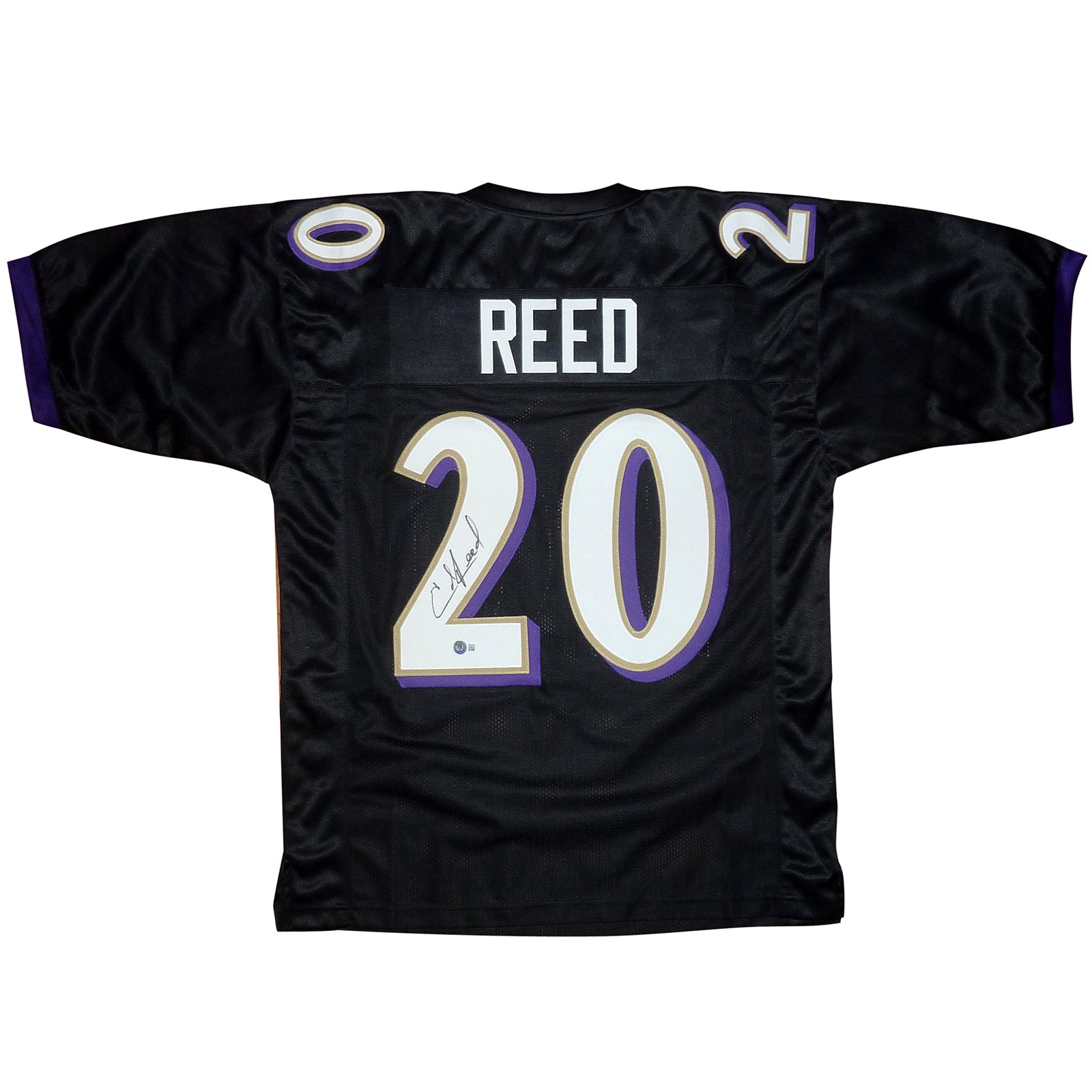 Ed Reed Autographed Baltimore (Black #20) Custom Jersey – Beckett