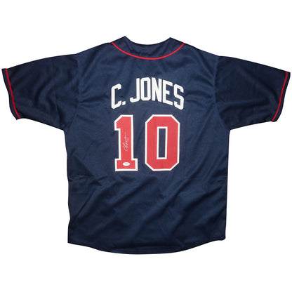 Chipper Jones Autographed Atlanta (Navy Blue #10) Custom Jersey - JSA
