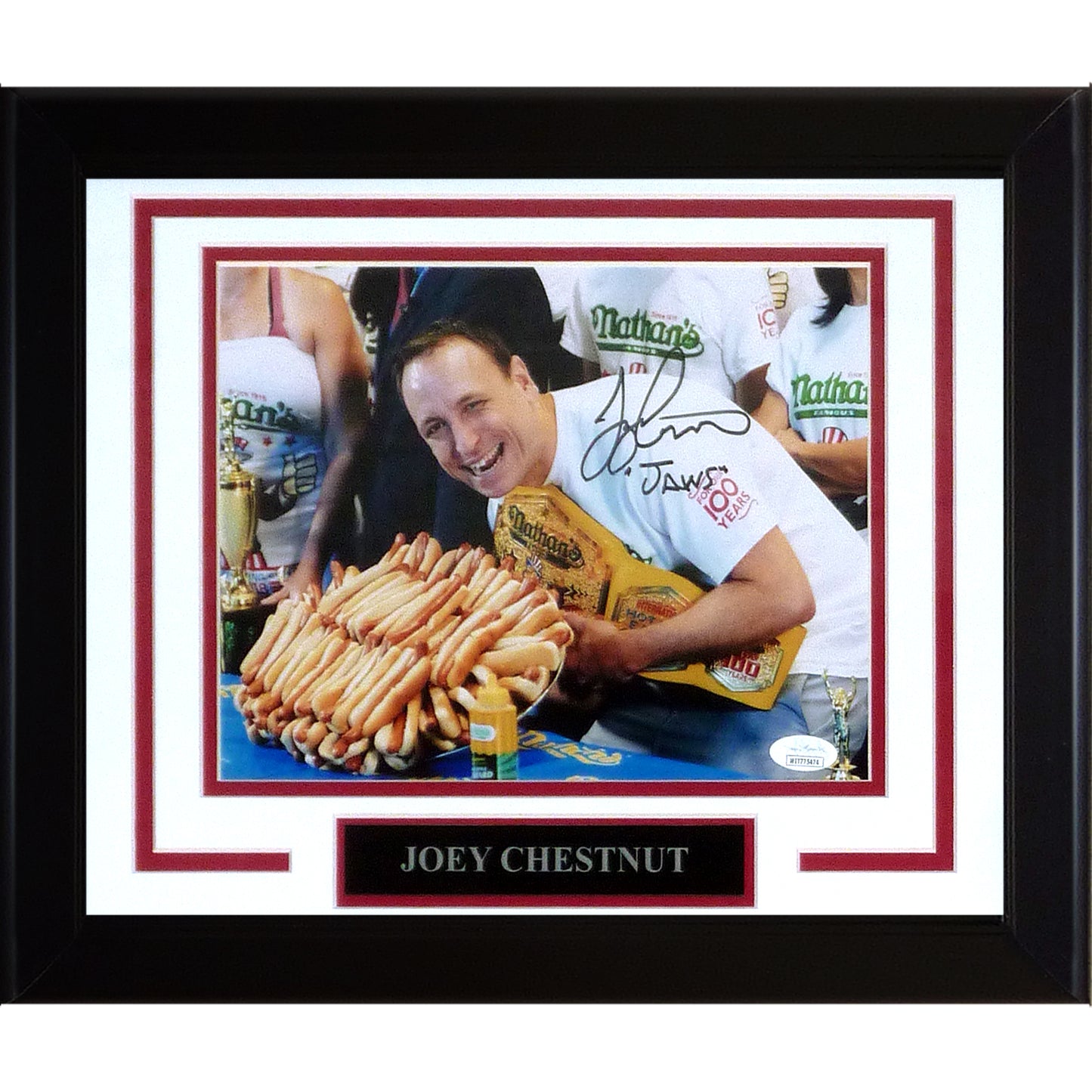 Joey Chestnut Autographed Nathans Hot Dog Eating Contest Deluxe Framed 8x10 Photo - JSA