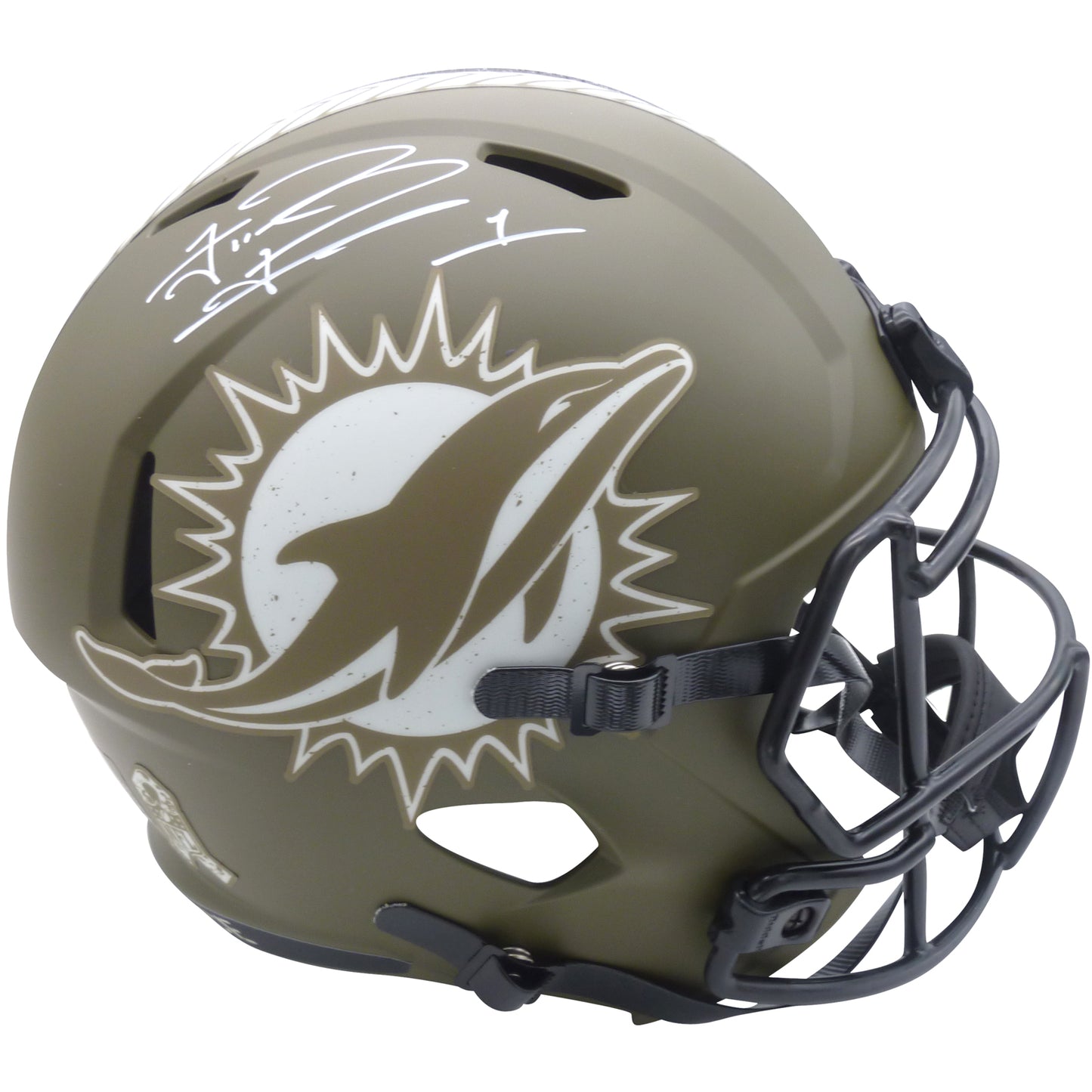 Tua Tagovailoa Autographed Miami Dolphins (SALUTE TO SERVICE Alternate) Deluxe Full-Size Replica Helmet - Fanatics