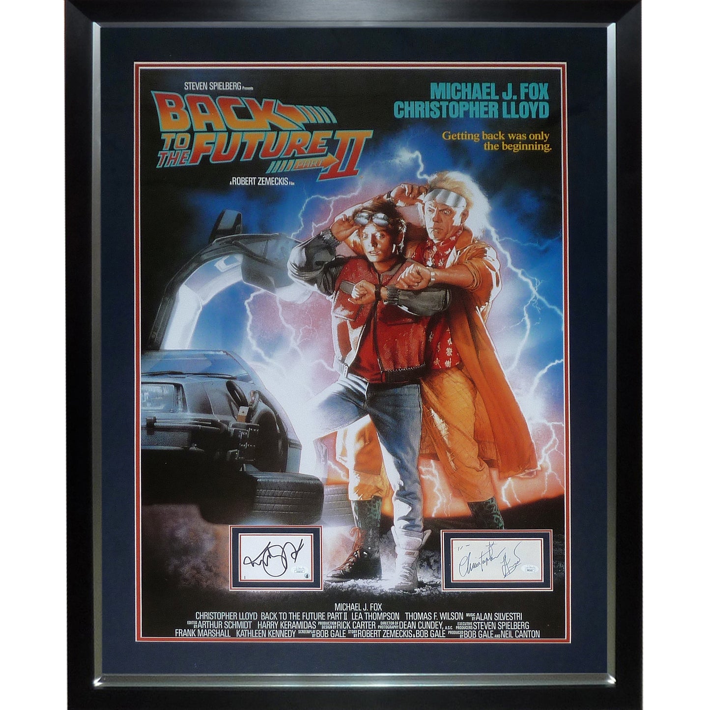 Back To The Future Part II Full-Size Movie Poster Deluxe Framed with Michael J Fox And Christopher Lloyd Autograph JSA