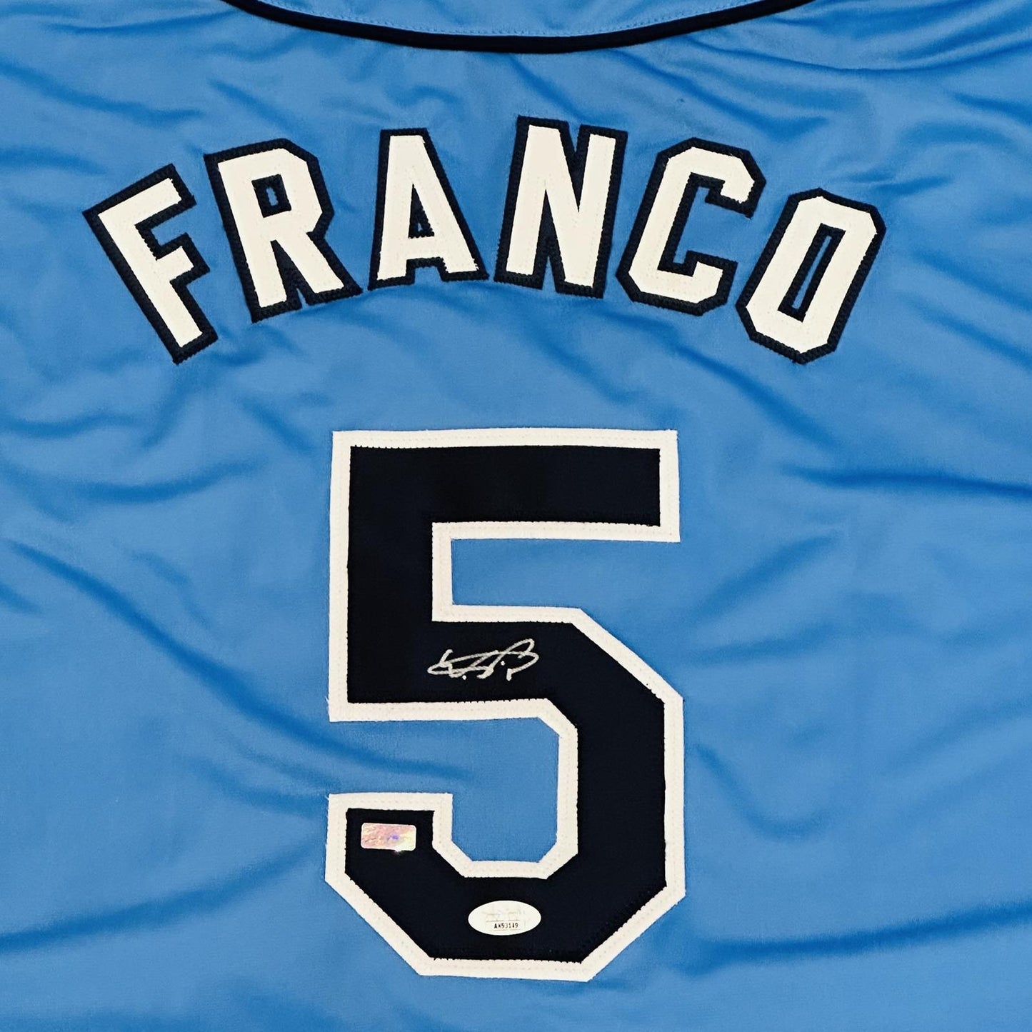 Wander Franco Autographed Tampa Bay (Light Blue #5) Custom Jersey JSA