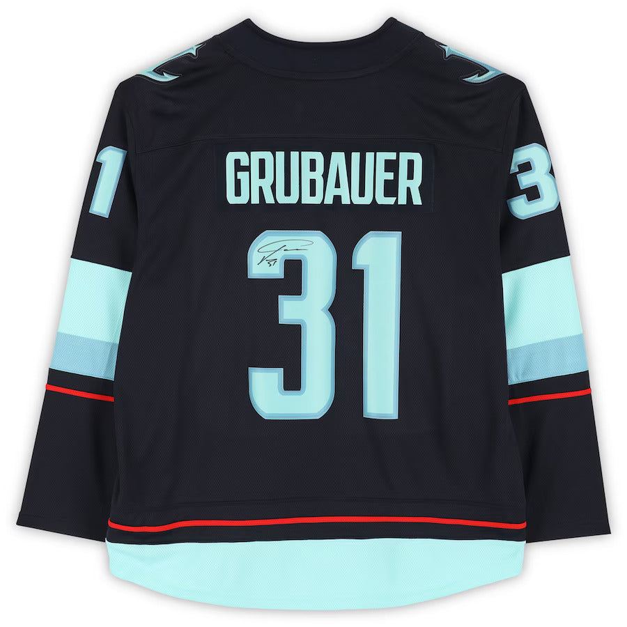 Philipp Grubauer Autographed Seattle Kraken (Navy Blue #31) Fanatics Hockey Jersey - Fanatics
