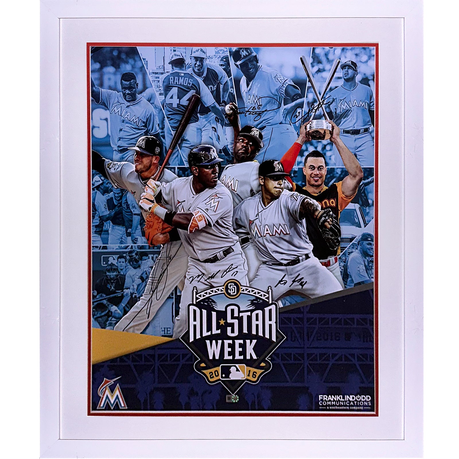 Jose Fernandez, Giancarlo Stanton, Ozuna, Ramos And Rodney Autographed Miami Marlins 2016 All Star Game Deluxe Framed 18