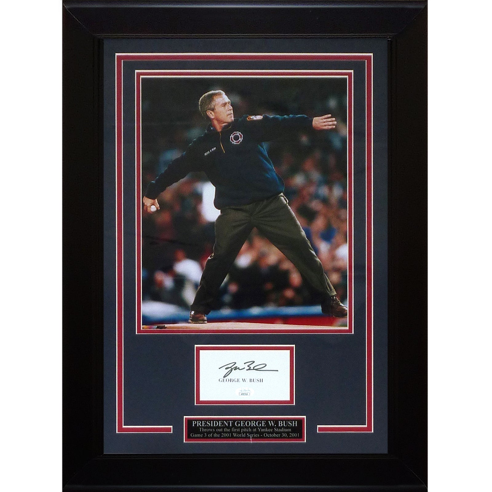 President George W. Bush Throwing out First Pitch Deluxe Framed 11x14 Photo with Autograph - JSA