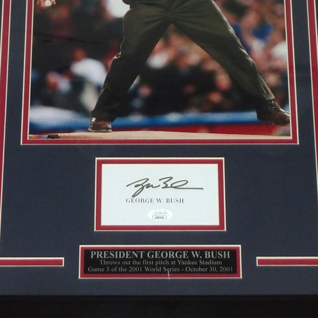 President George W. Bush Throwing out First Pitch Deluxe Framed 11x14 Photo with Autograph - JSA