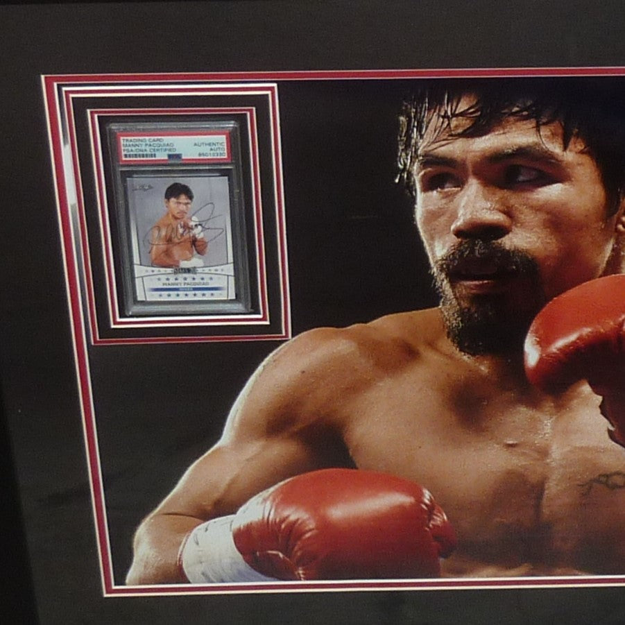 Manny Pacquiao Autographed Boxing Card Deluxe Framed with 16x20 Photo - PSADNA