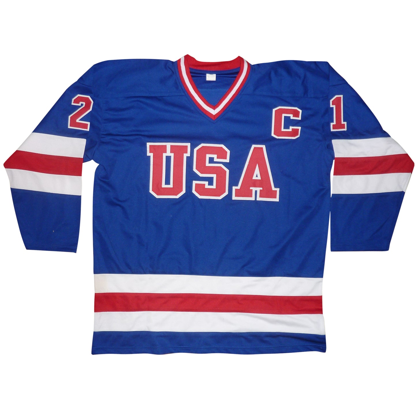 Mike Eruzione Autographed USA Hockey (Blue #21) Custom Jersey - JSA