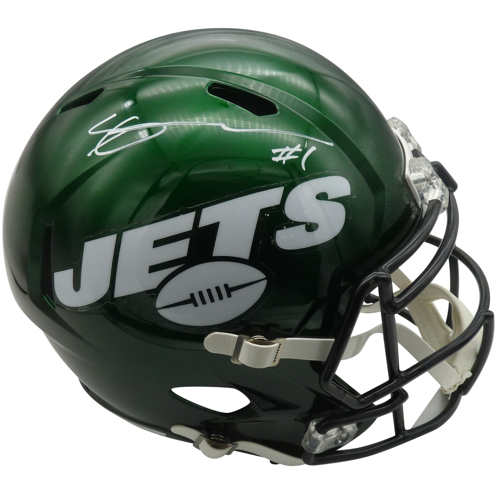 autographed football helmet Sauce Gardner Autographed New York Jets Deluxe Full-Size Replica Helmet