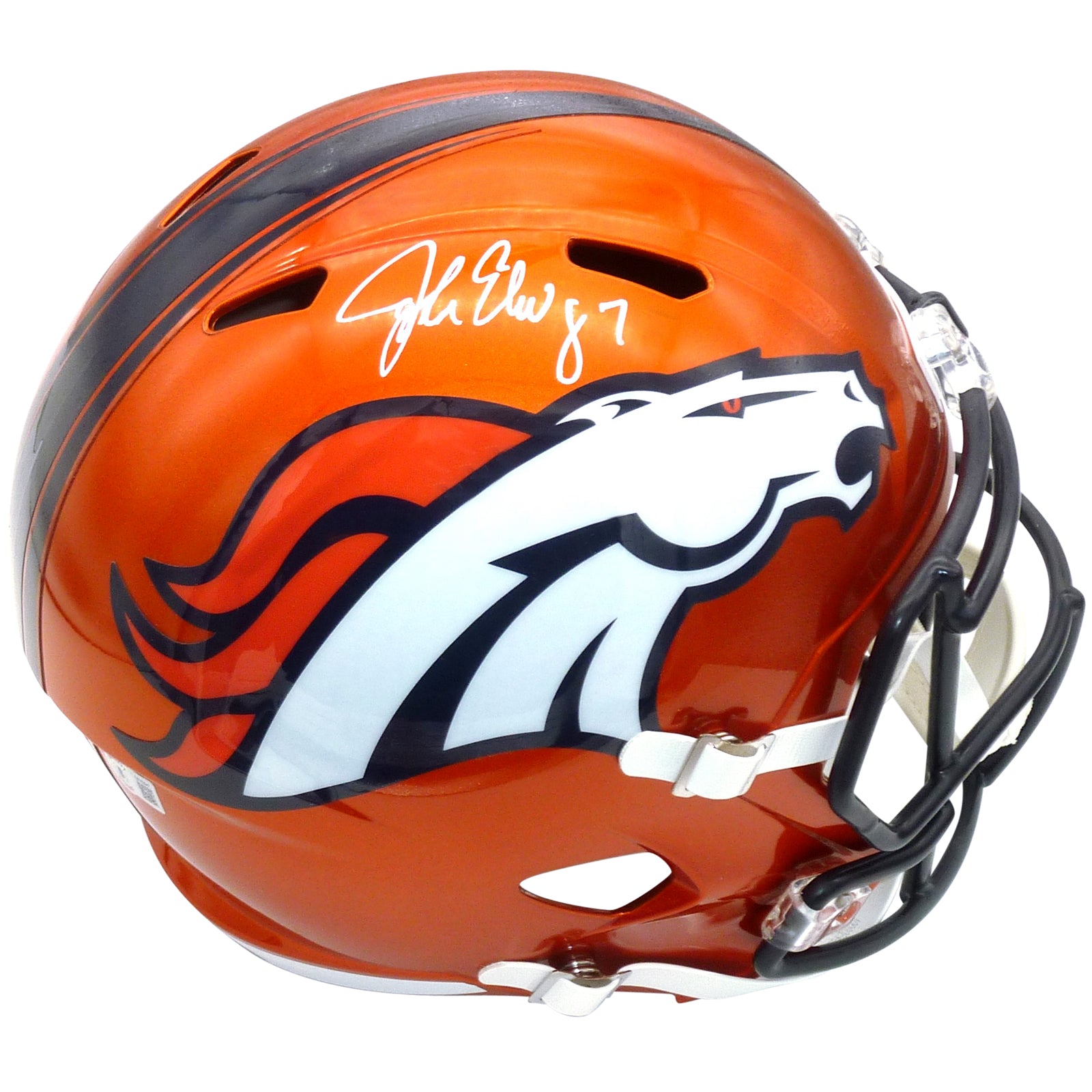 John Elway Autographed Denver Broncos (FLASH Alternate) Full-Size Deluxe Replica Helmet - Beckett