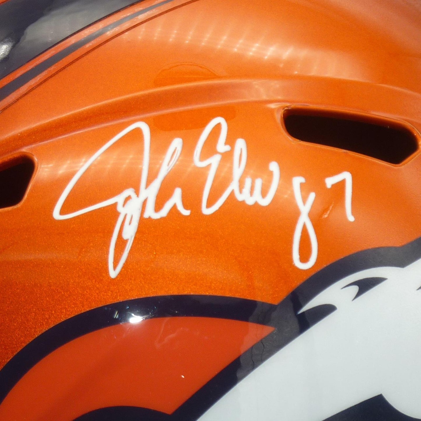John Elway Autographed Denver Broncos (FLASH Alternate) Full-Size Deluxe Replica Helmet - Beckett