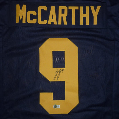 JJ McCarthy Autographed Michigan Wolverines (Blue #9) Custom Jersey - Beckett