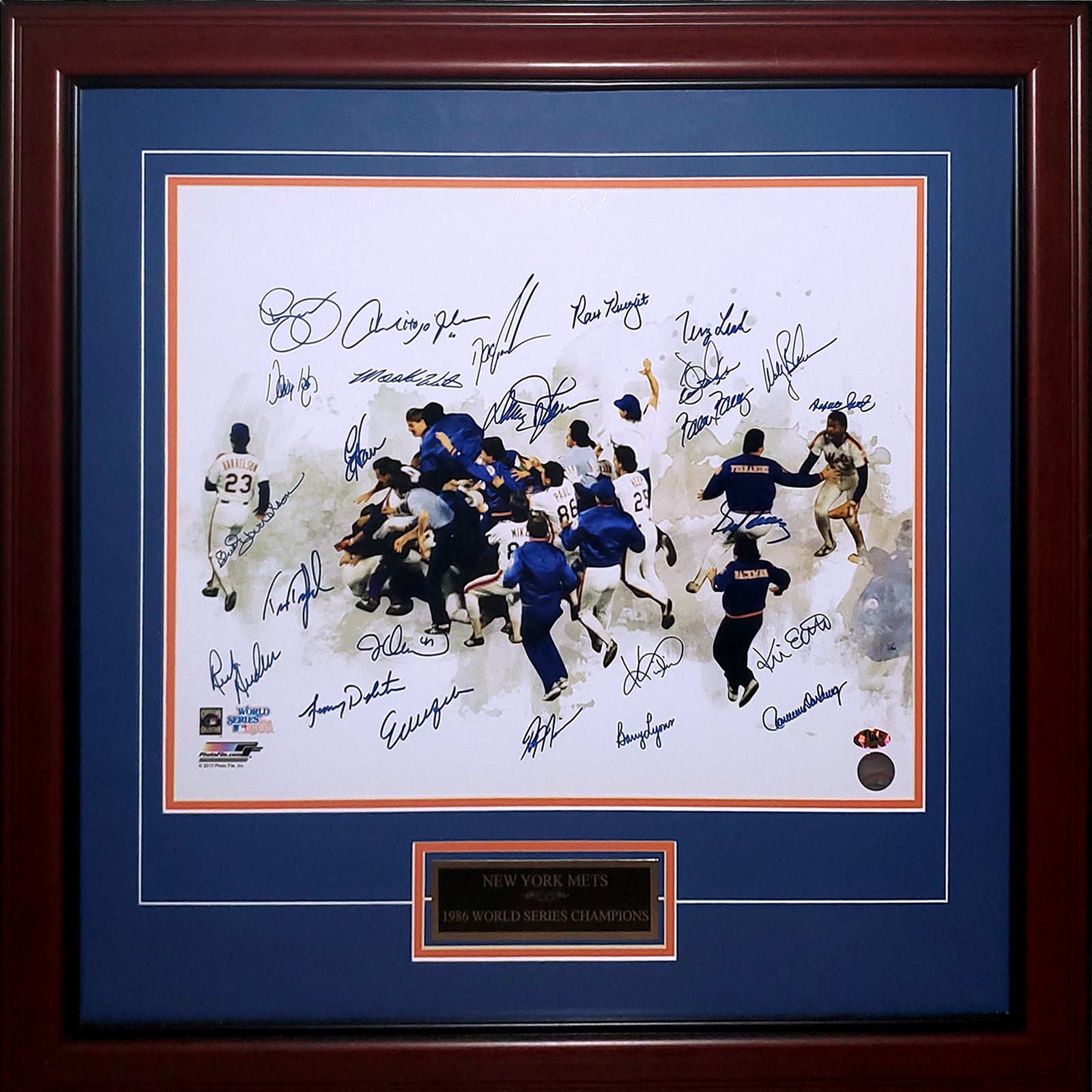 1986 New York Mets Team Autographed (World Series Champs - White Spotlight) Deluxe Framed 16x20 Photo - 25 Signatures
