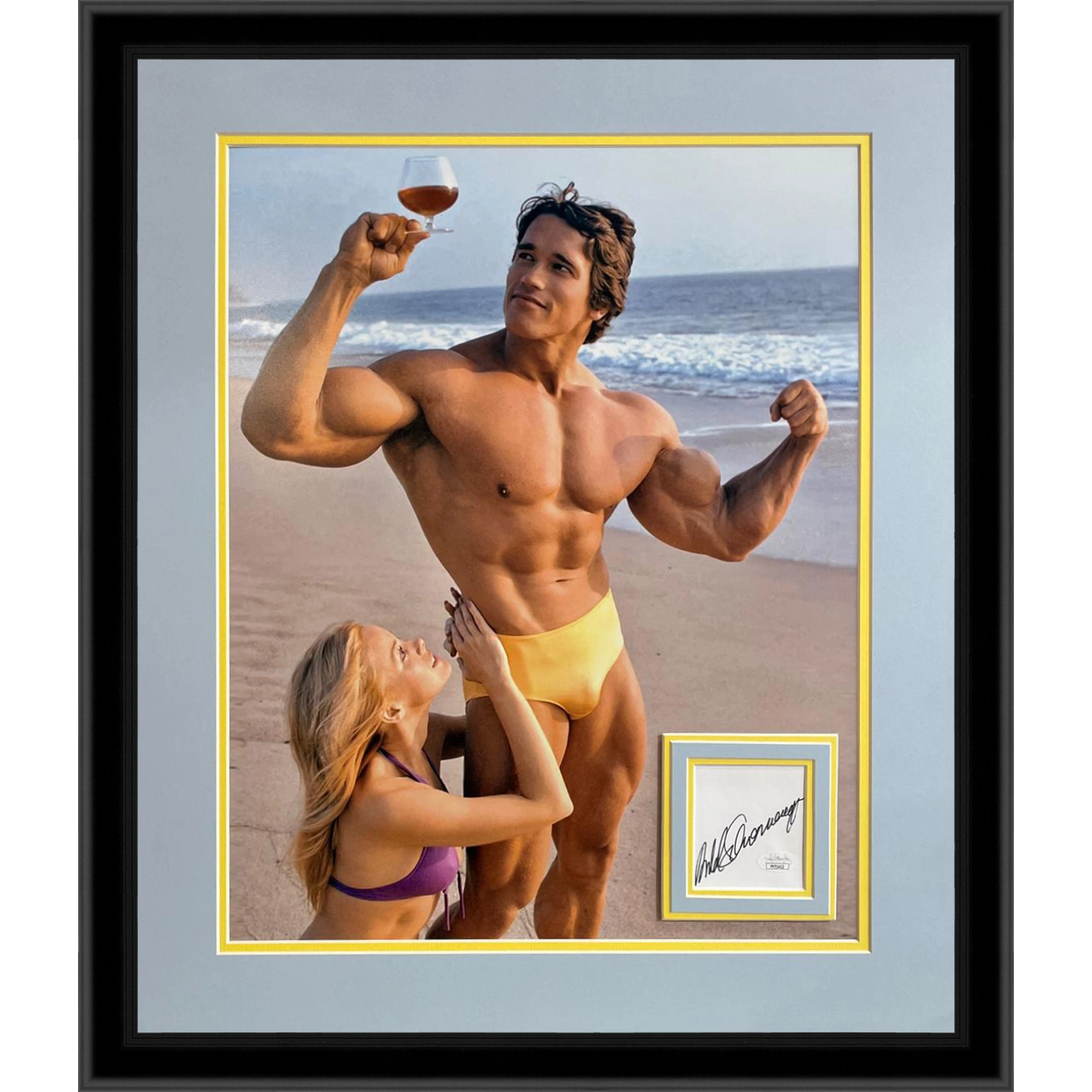 Arnold Schwarzenegger Autographed Cognac on the Beach Deluxe Framed 16x20 Photo Piece JSA