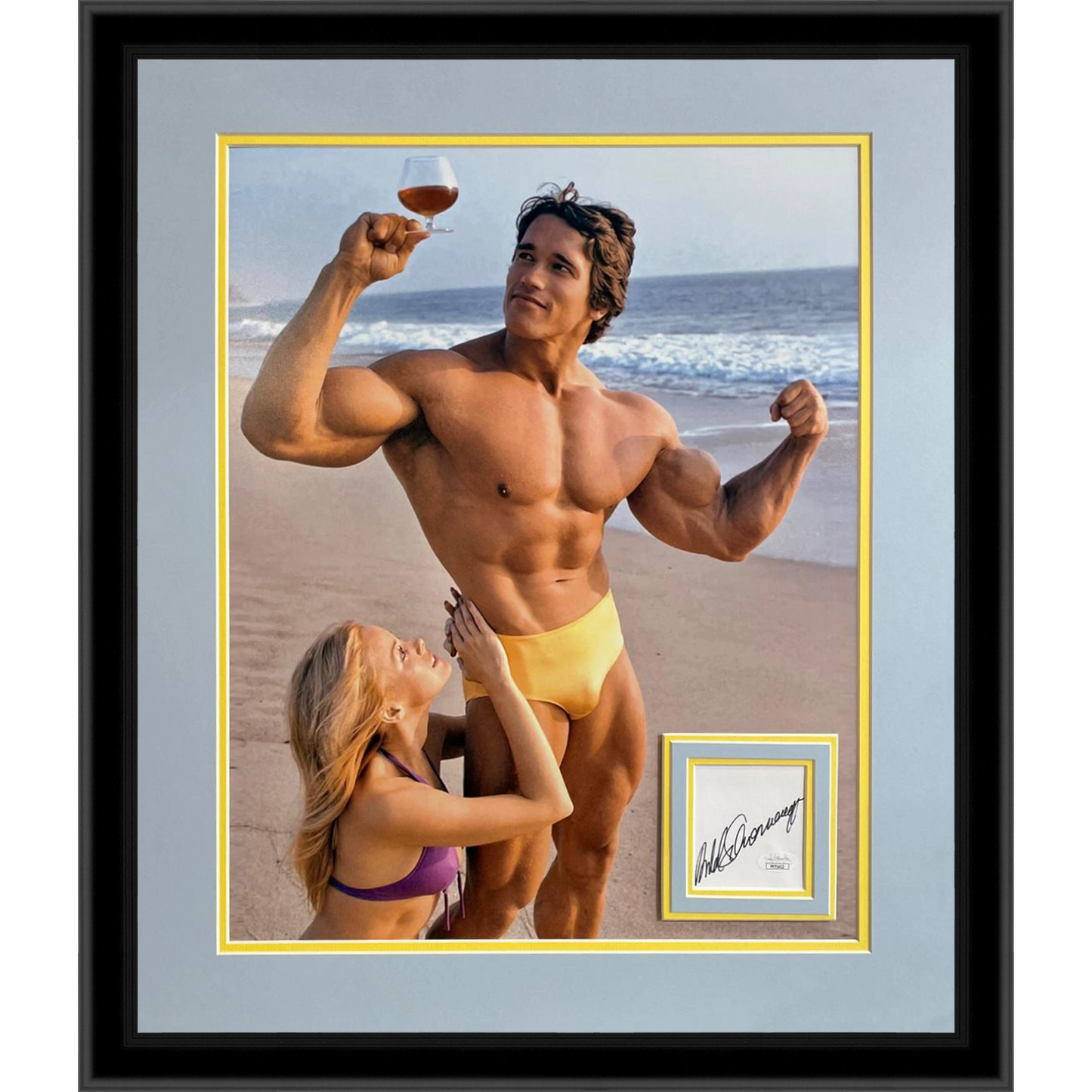 Arnold Schwarzenegger Autographed Cognac on the Beach Deluxe Framed 16x20 Photo Piece JSA