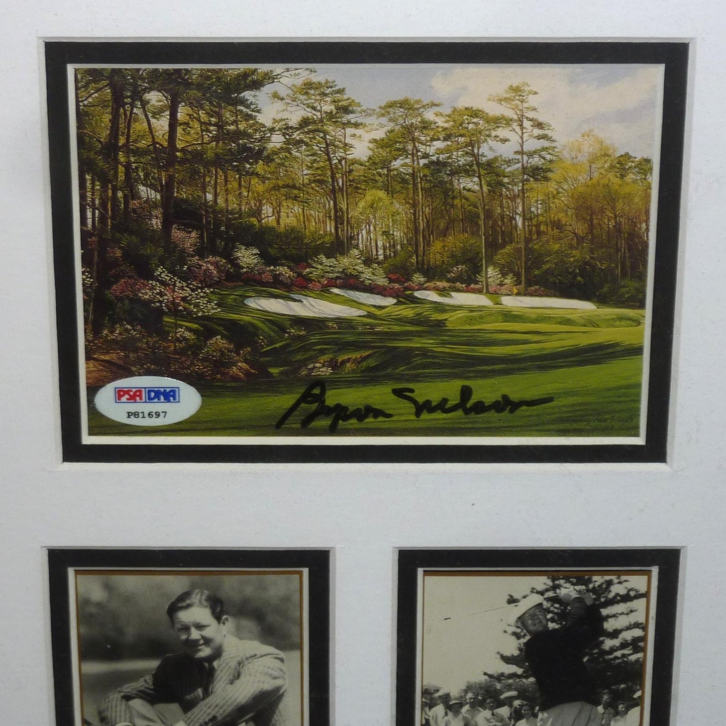 Byron Nelson Autographed Masters Postcard Deluxe Framed with 2 Cards and 8x10 Photo - PSADNA