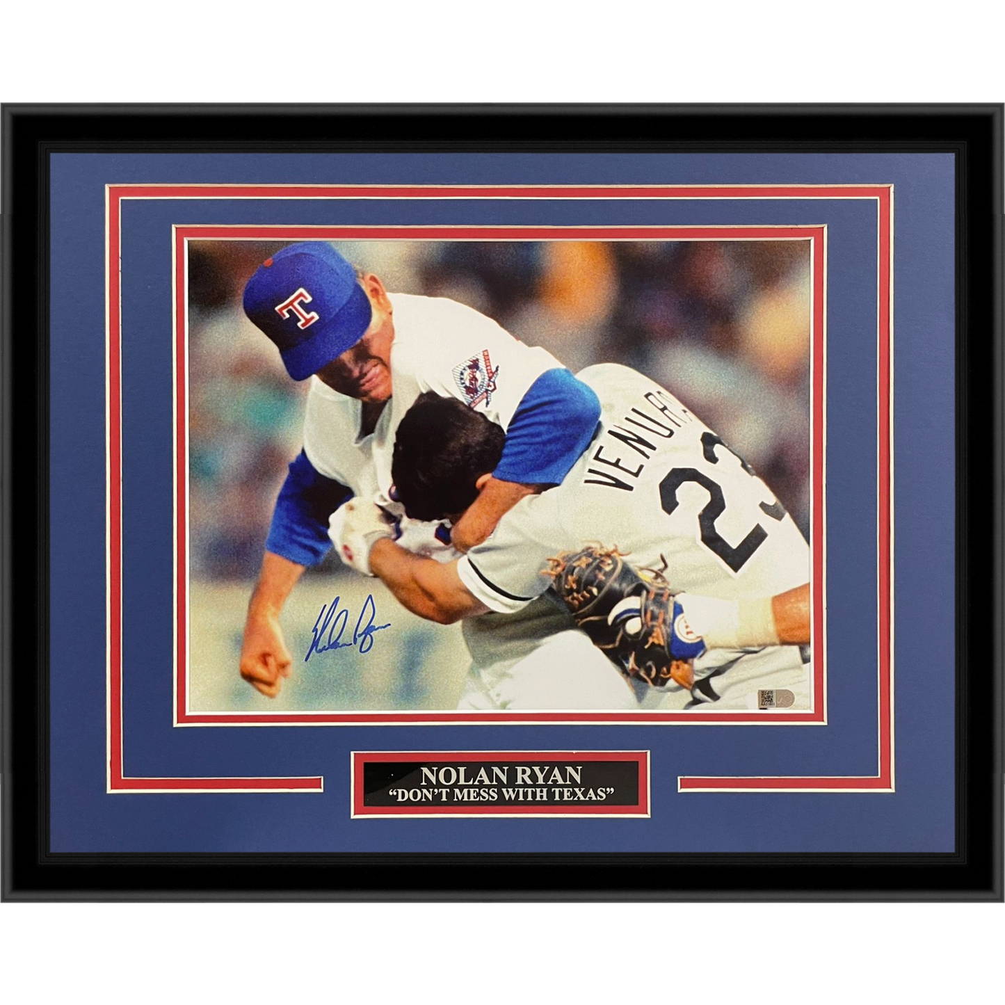 Nolan Ryan Autographed Texas Rangers (Punching Ventura) Framed 11x14 Photo - Beckett