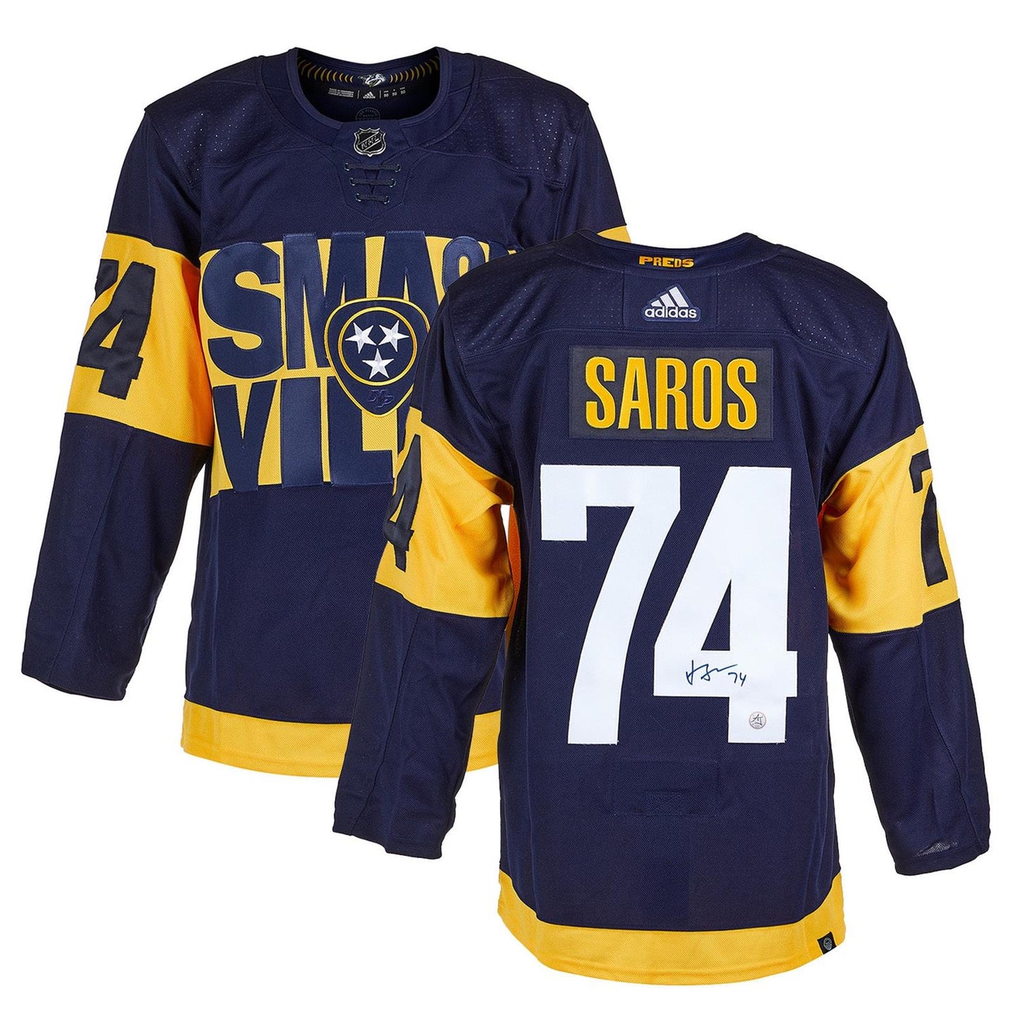 Juuse Saros Autographed Nashville Predators (Smashville Stadium Series #74) Adidas Jersey - AJ
