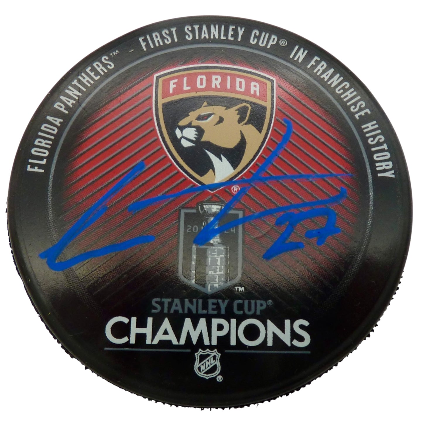 Eetu Luostarinen Autographed Florida Panthers (2024 Stanley Cup Champs Logo) Hockey Puck - JSA