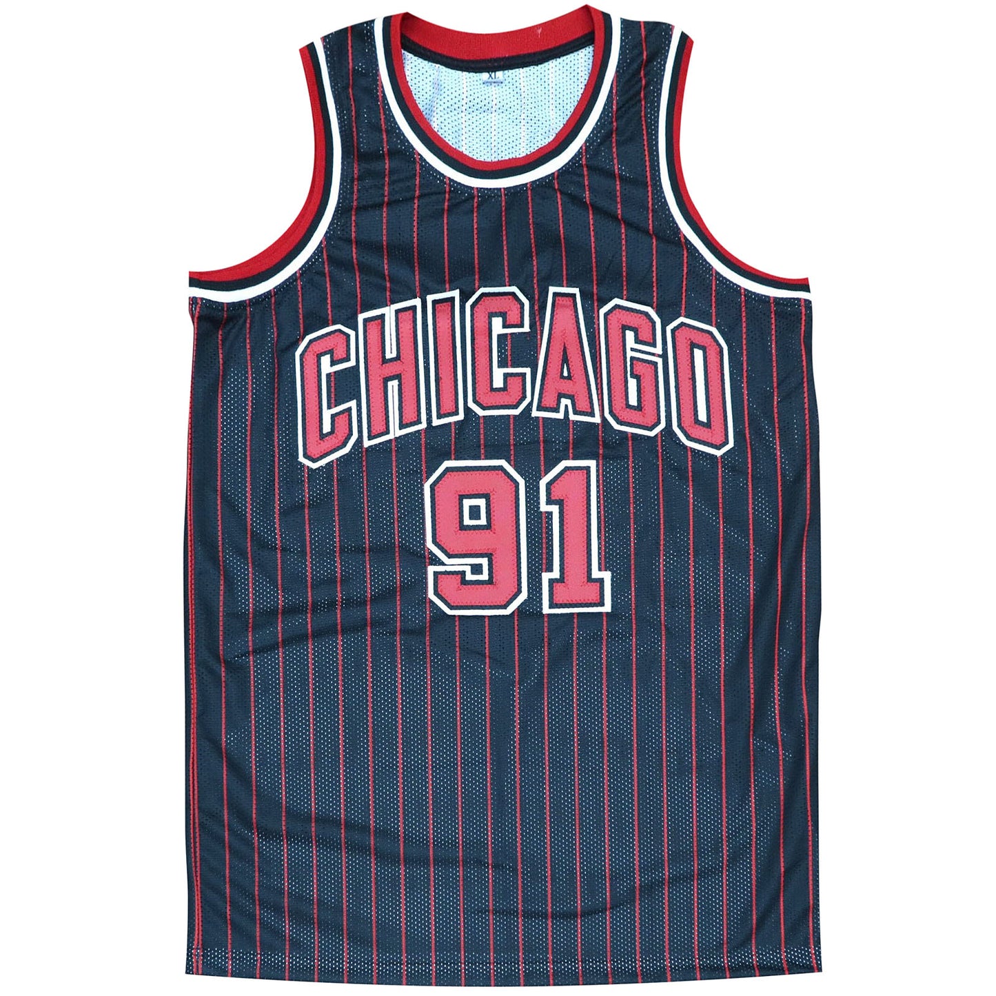 Dennis Rodman Autographed Chicago Bulls (Black Pinstripe #91) Custom Jersey - JSA