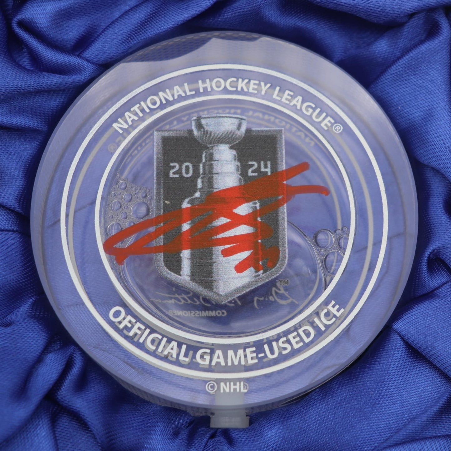 Sergei Bobrovsky Autographed Florida Panthers 2024 Stanley Cup Champions Crystal Puck - Filled with Ice From the 2024 Stanley Cup Final - JSA