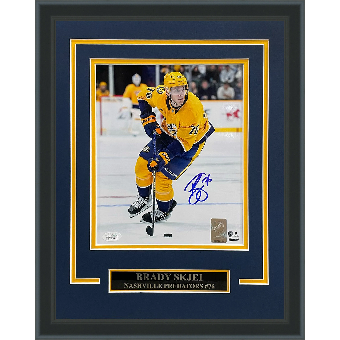 Brady Skjei Autographed Nashville Predators (Gold Jersey) Deluxe Framed 8x10 Photo - JSA