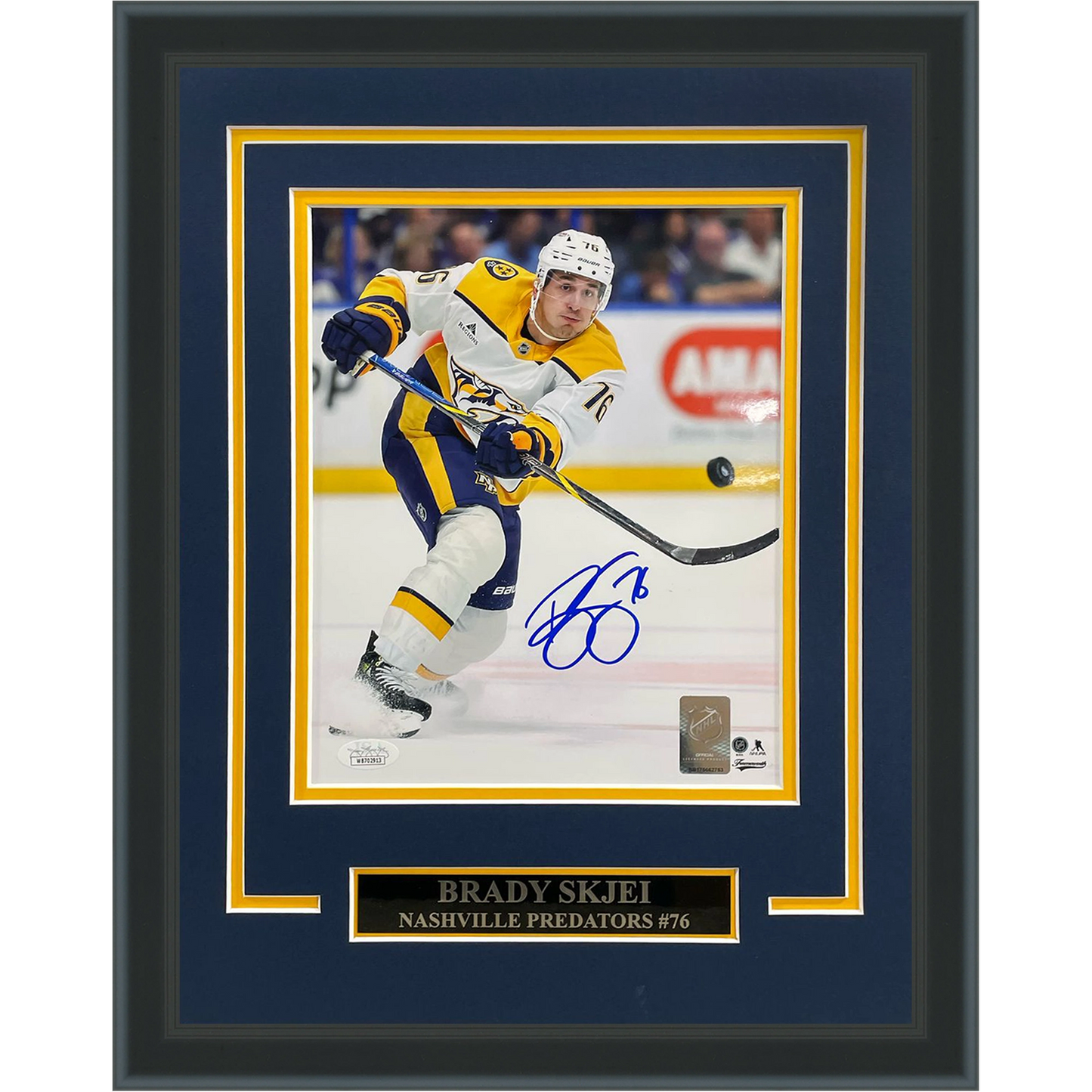 Brady Skjei Autographed Nashville Predators (White Jersey) Deluxe Framed 8x10 Photo - JSA