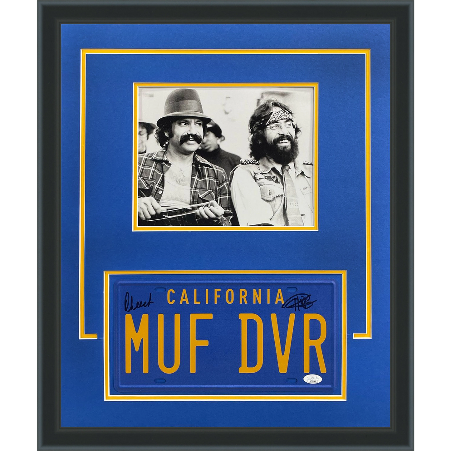 Cheech Marin And Tommy Chong Dual Autographed Cheech And Chong Up In Smoke Deluxe Framed Piece with MUF DVR License Plate - JSA