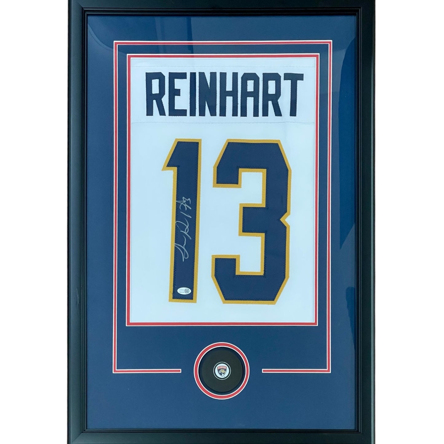 Sam Reinhart Autographed Florida Panthers (White #13) Jersey Display Frame - JSA