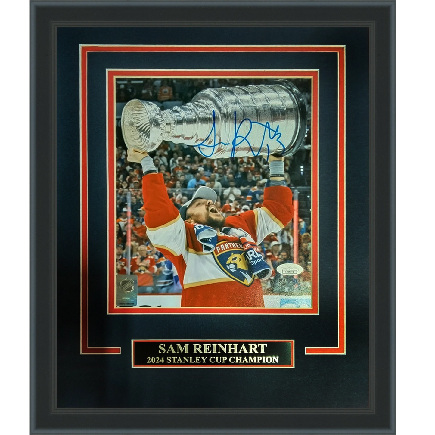 Sam Reinhart Autographed Florida Panthers (Stanley Cup Trophy) Deluxe Framed 8x10 Photo - JSA