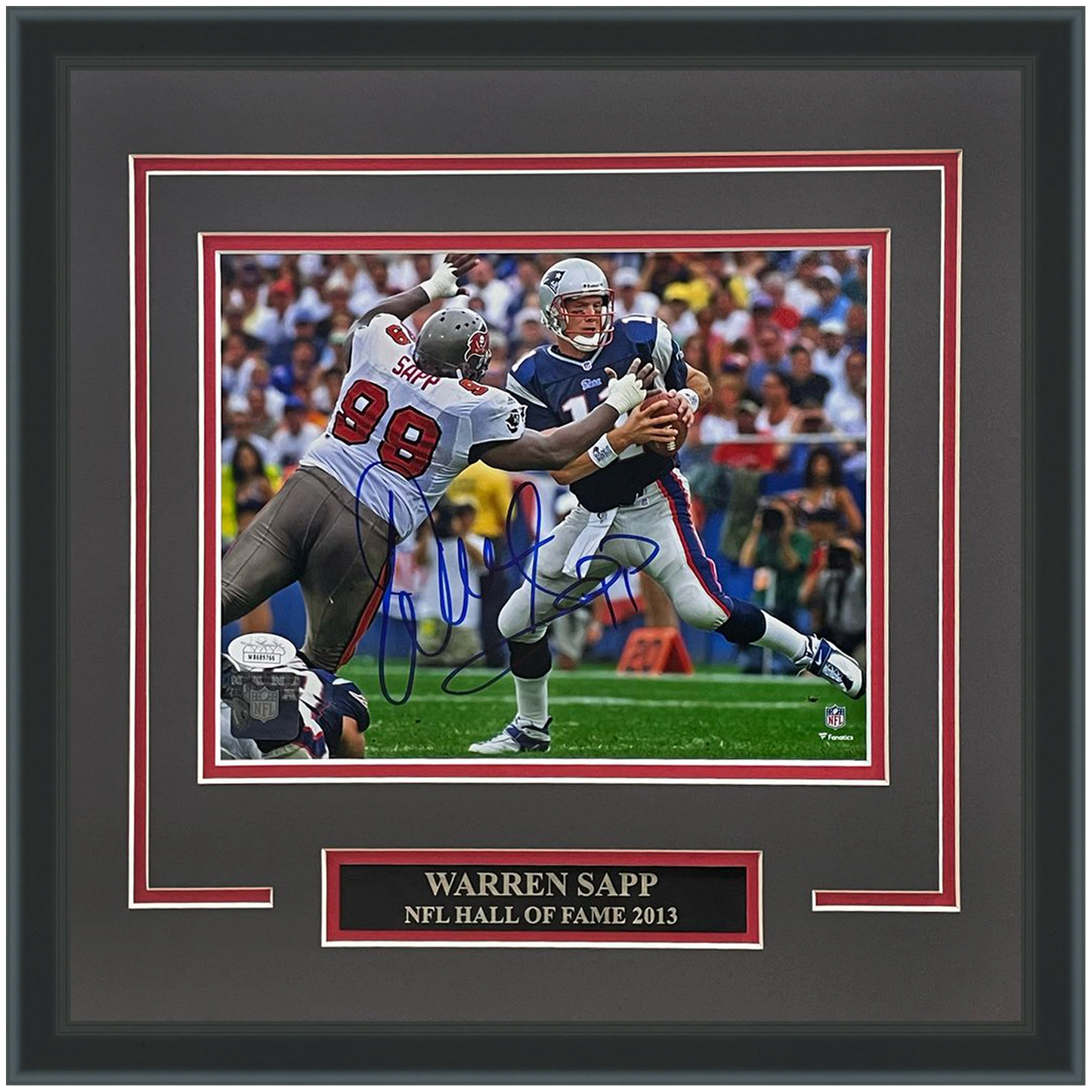 Warren Sapp Autographed Tampa Bay Buccaneers (Sacking Bledsoe) Deluxe Framed 8x10 Photo - JSA
