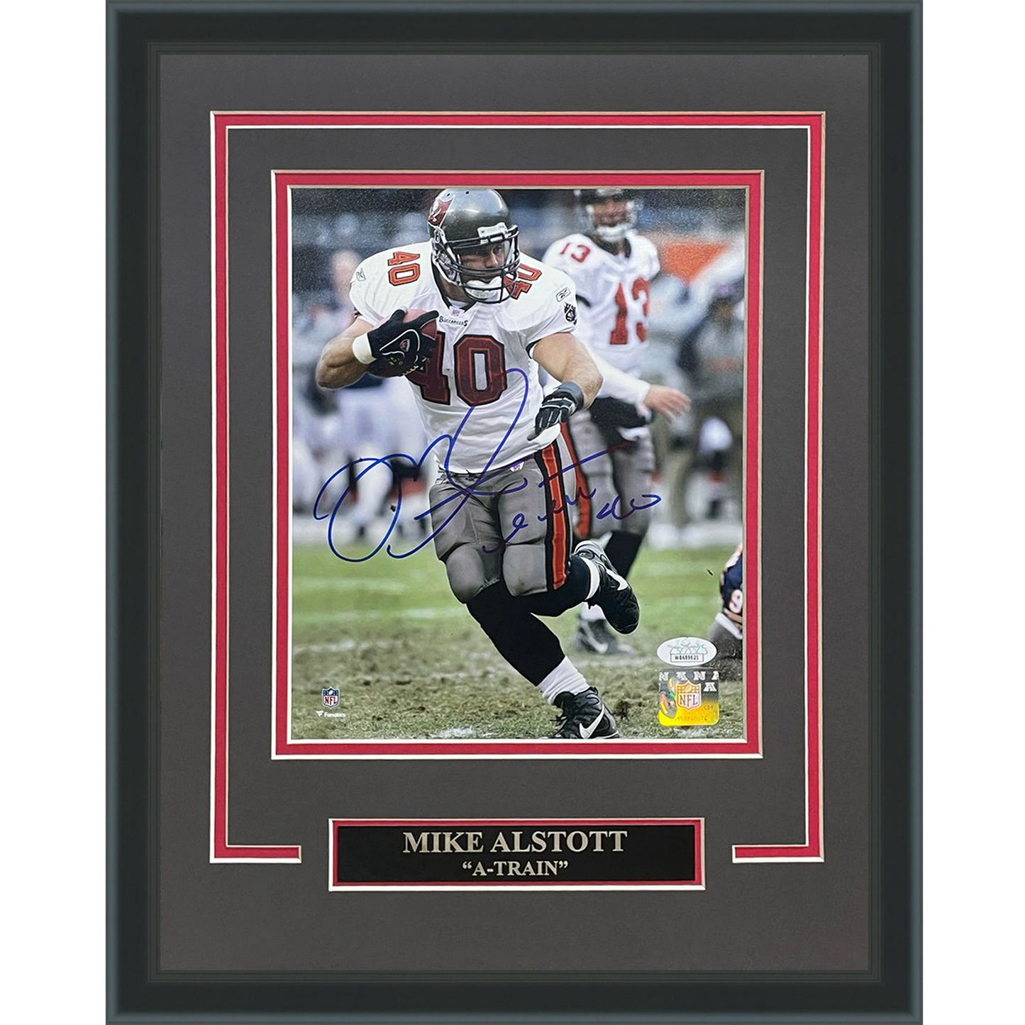 Mike Alstott Autographed Tampa Bay Buccaneers (Vertical White Jersey) Deluxe Framed 8x10 Photo - JSA