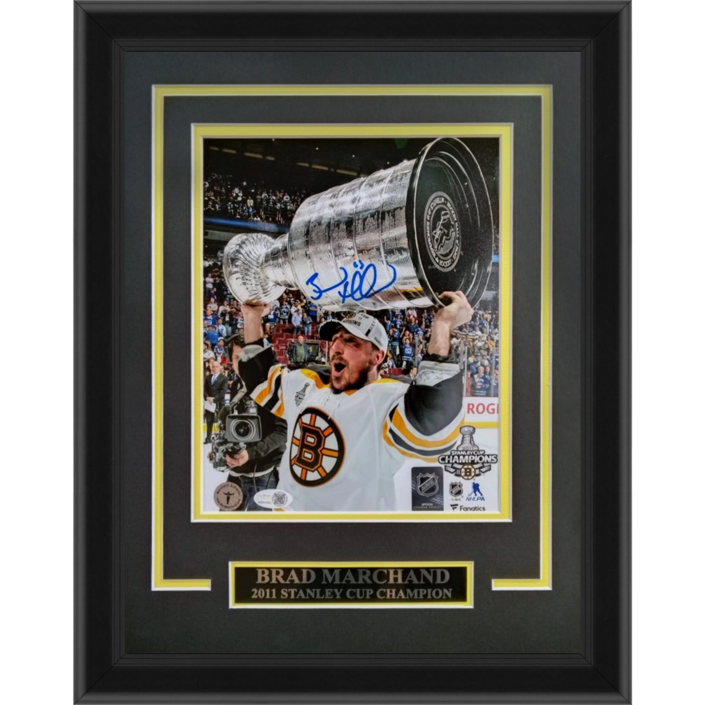 Brad Marchand Autographed Boston Bruins (Stanley Cup Trophy) Deluxe Framed 8x10 Photo - JSA
