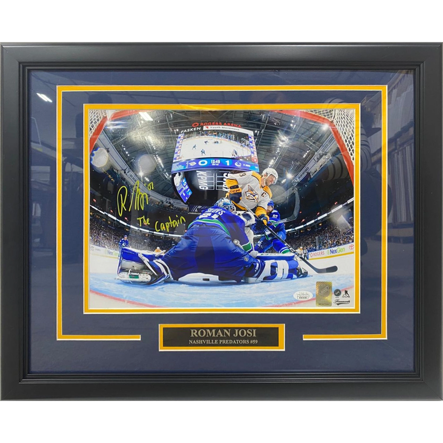 Roman Josi Autographed Nashville Predators (Playoff Goal) Deluxe Framed 11x14 Photo w/ "The Captain" - JSA