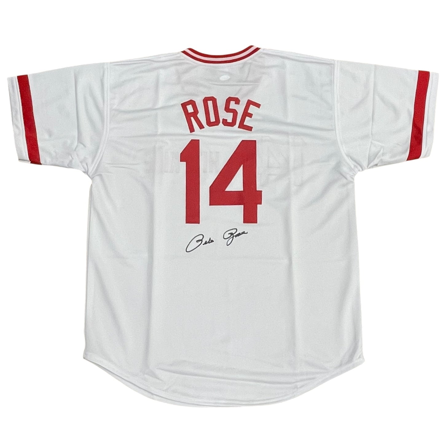 Pete Rose Autographed Cincinnati (White #14) Custom Jersey - Under Number - JSA
