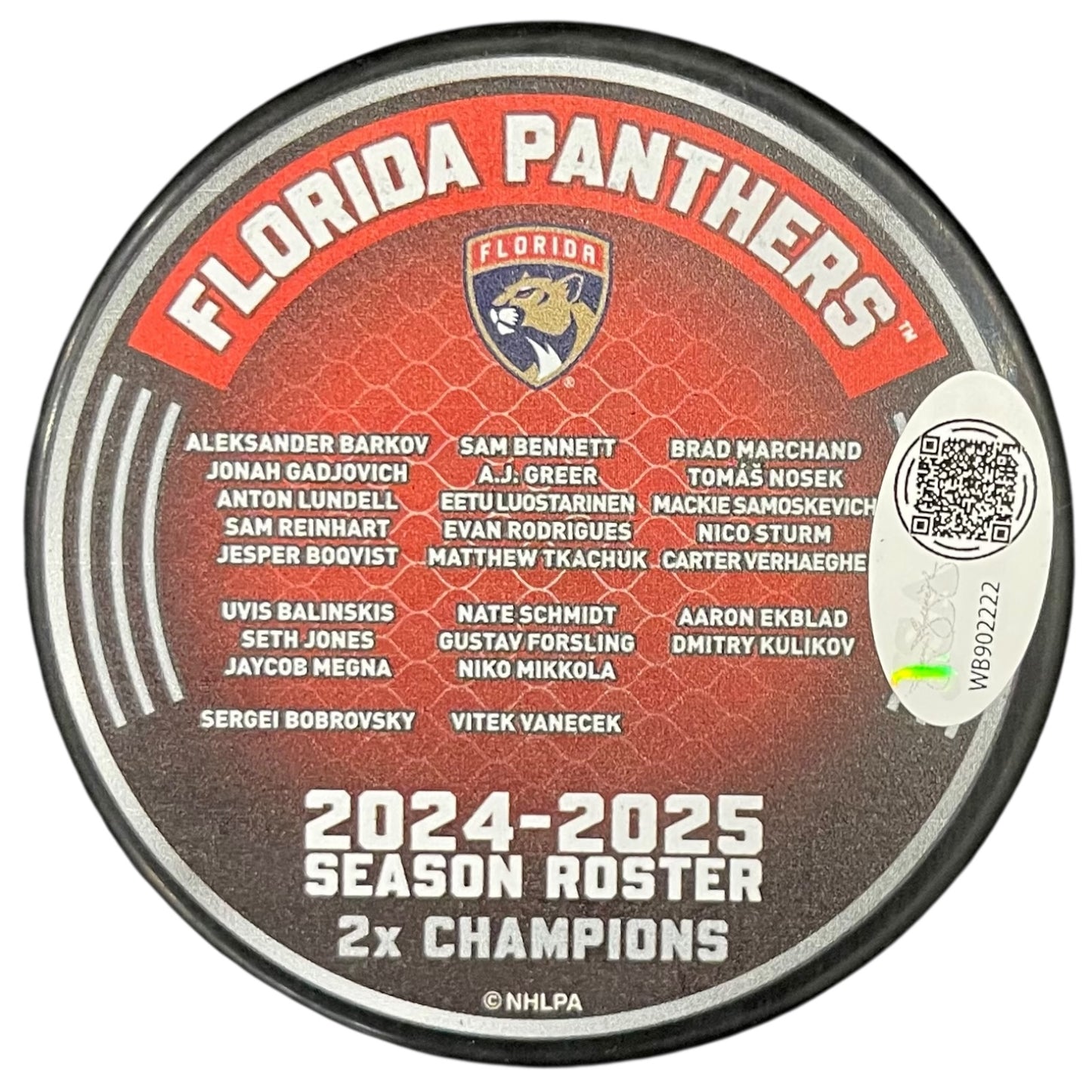 Sam Bennett Autographed Florida Panthers 2025 Stanley Cup Champs Logo Hockey Puck - JSA