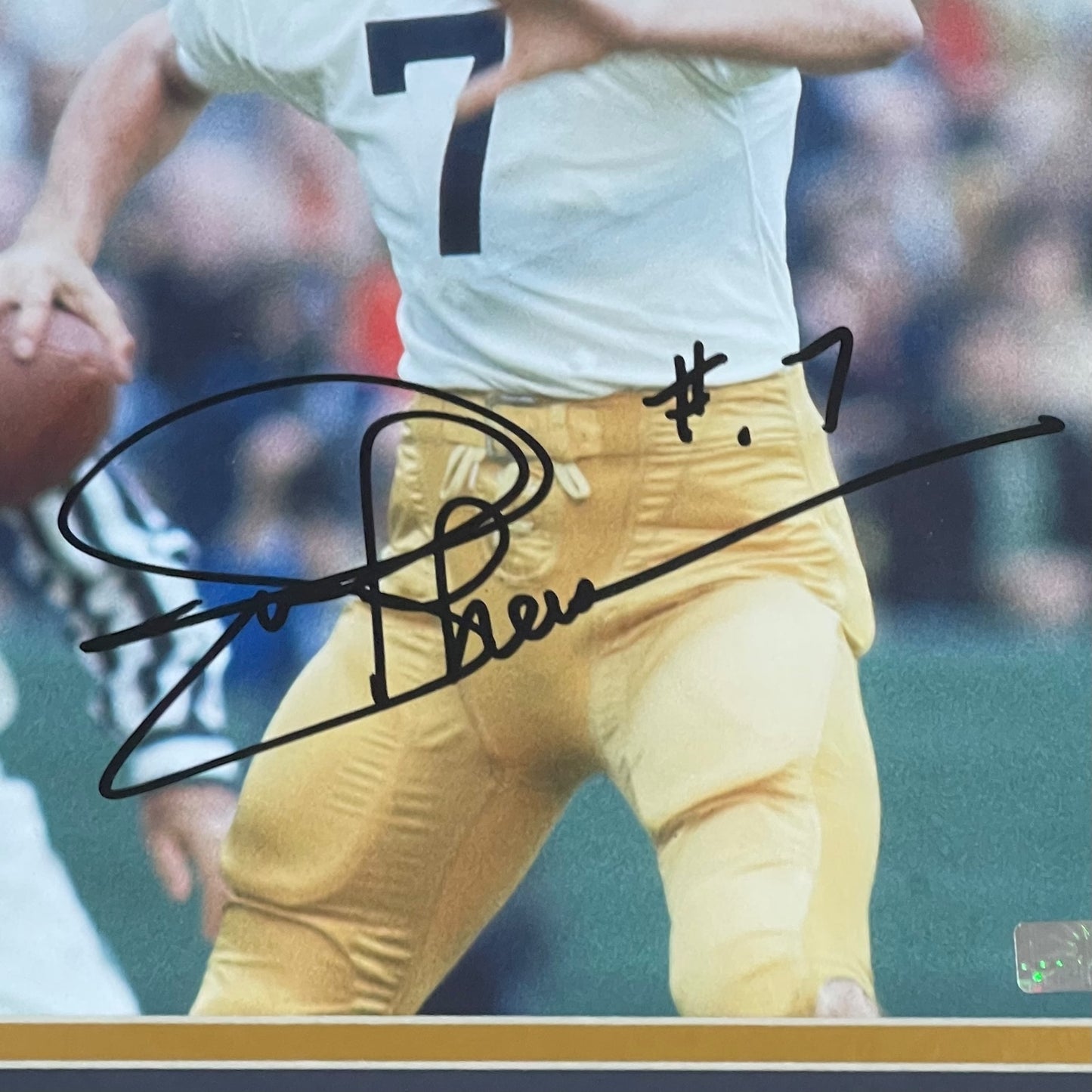 Joe Theismann Autographed Notre Dame Fighting Irish (White Jersey Vert) Deluxe Framed 8x10 Photo - Beckett