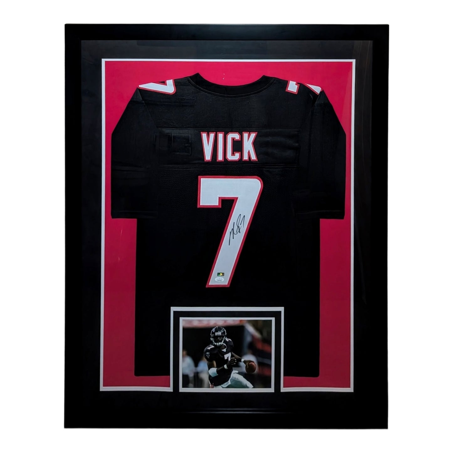 Michael Vick Autographed Atlanta Falcons (Black #7) Vertical Framed Jersey