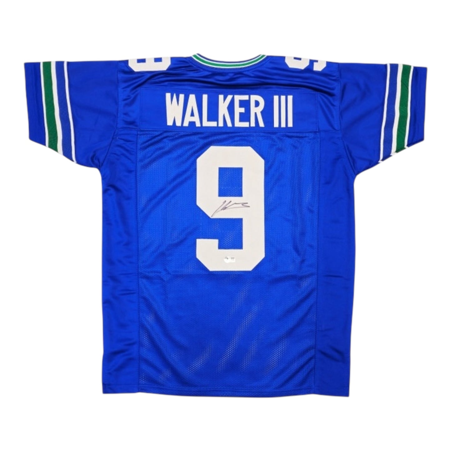 Kenneth Walker III Autographed Seattle (Blue Throwback #9) Custom Jersey β Beckett