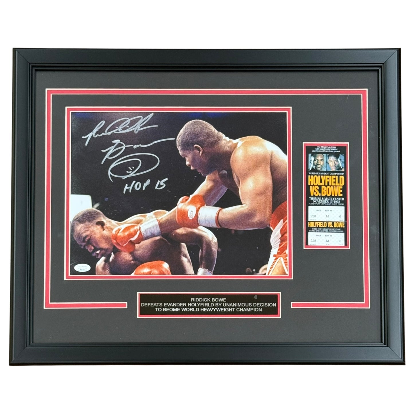 Riddick Bowe Autographed Boxing (vs Evander Holyfield) Deluxe Framed 11x14 Photo with Replica Fight Ticket - JSA