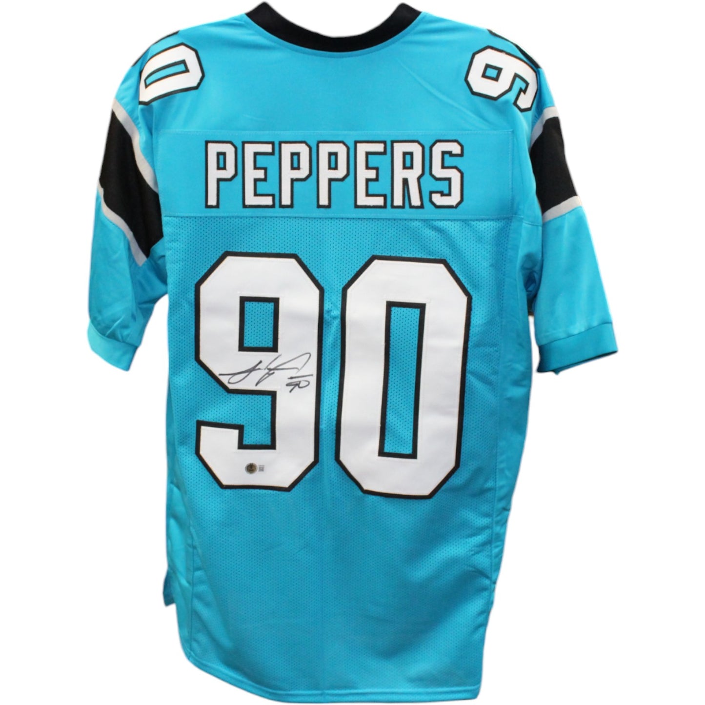 Julius Peppers Autographed Carolina Panthers (Blue #90) Custom Jersey - Beckett