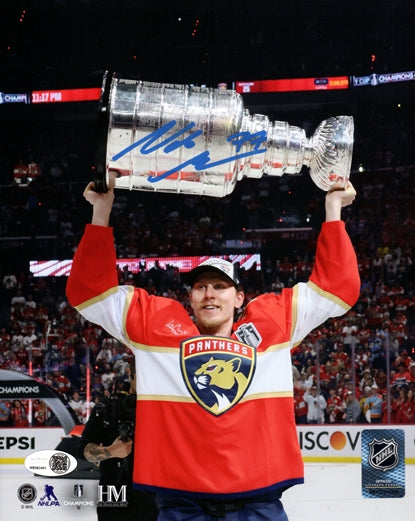 Niko Mikkola Autographed Florida Panthers (2025 Stanley Cup Trophy) 8x10 Photo - JSA
