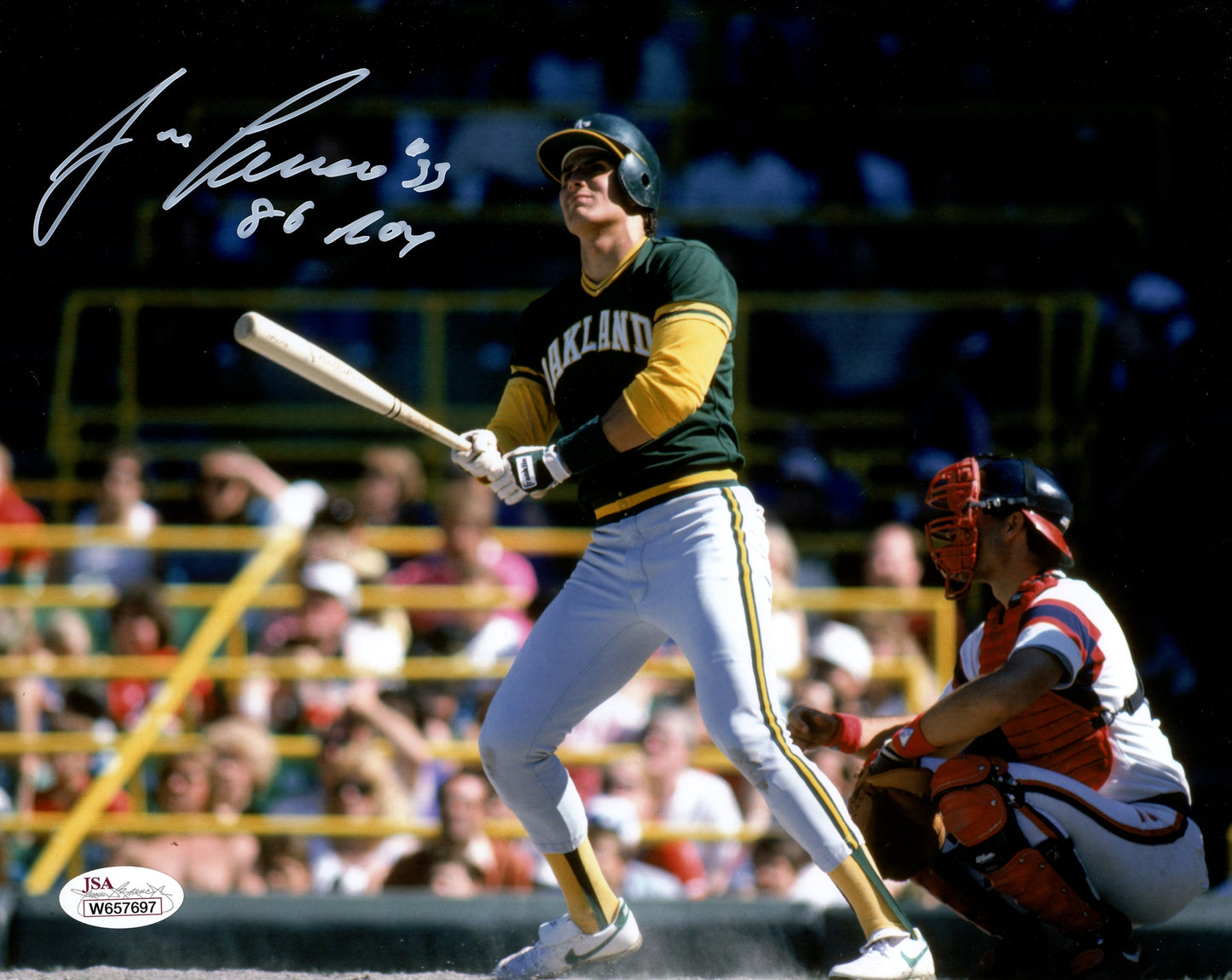 Jose Canseco Autographed Oakland A's (Horiz) 8x10 Photo w/ "86 ROY" - JSA