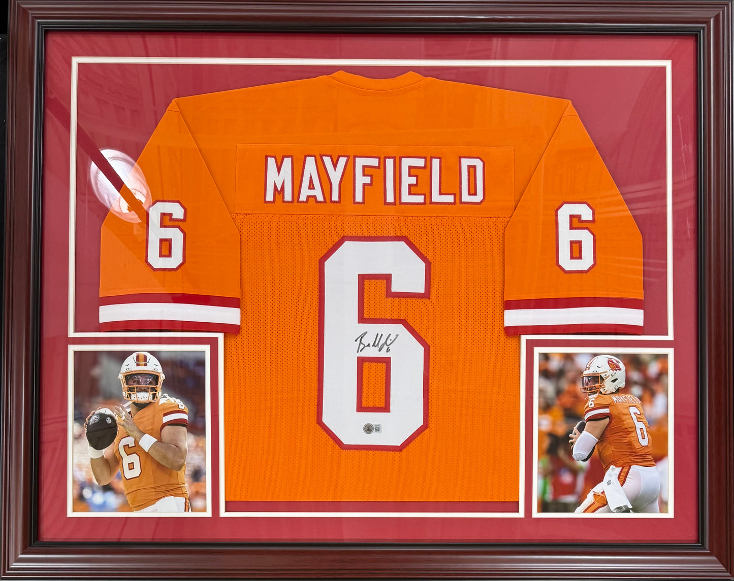 Baker Mayfield Autographed Tampa Bay Buccaneers (Throwback Creamsicle #6) Deluxe Framed Jersey - Beckett