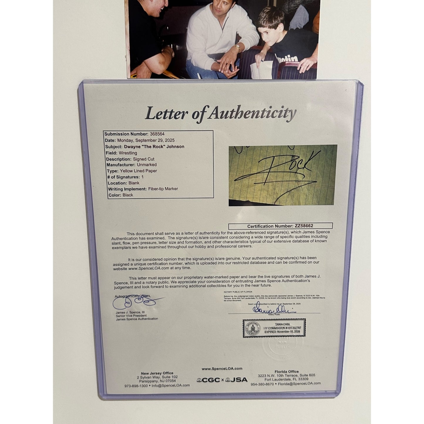 Dwayne Johnson The Rock Full-Size Poster (Working Out) Deluxe Framed with Autograph - JSA Letter