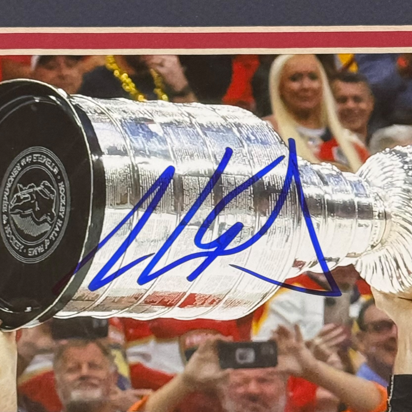 Aaron Ekblad Autographed Florida Panthers (2024 Stanley Cup Trophy) Deluxe Framed 8x10 Photo - JSA