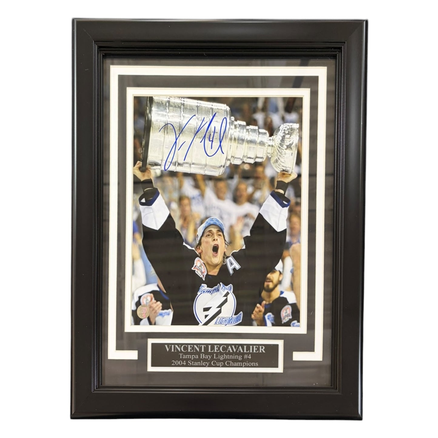 Vincent Lecavalier Autographed Tampa Bay Lightning (Stanley Cup Trophy) Deluxe Framed 8x10 Photo