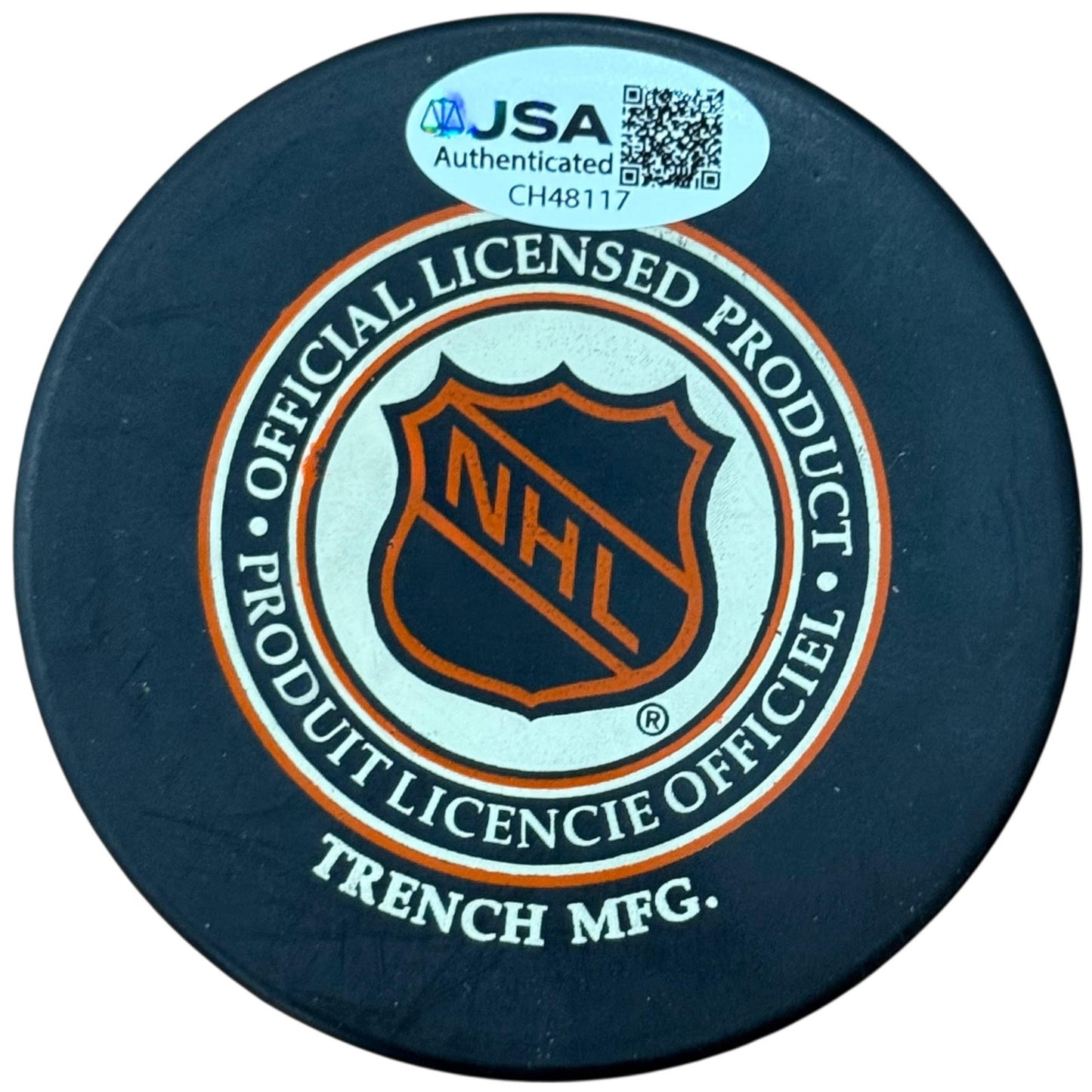 Martin Brodeur Autographed New Jersey Devils Hockey Puck with Tall Case - JSA
