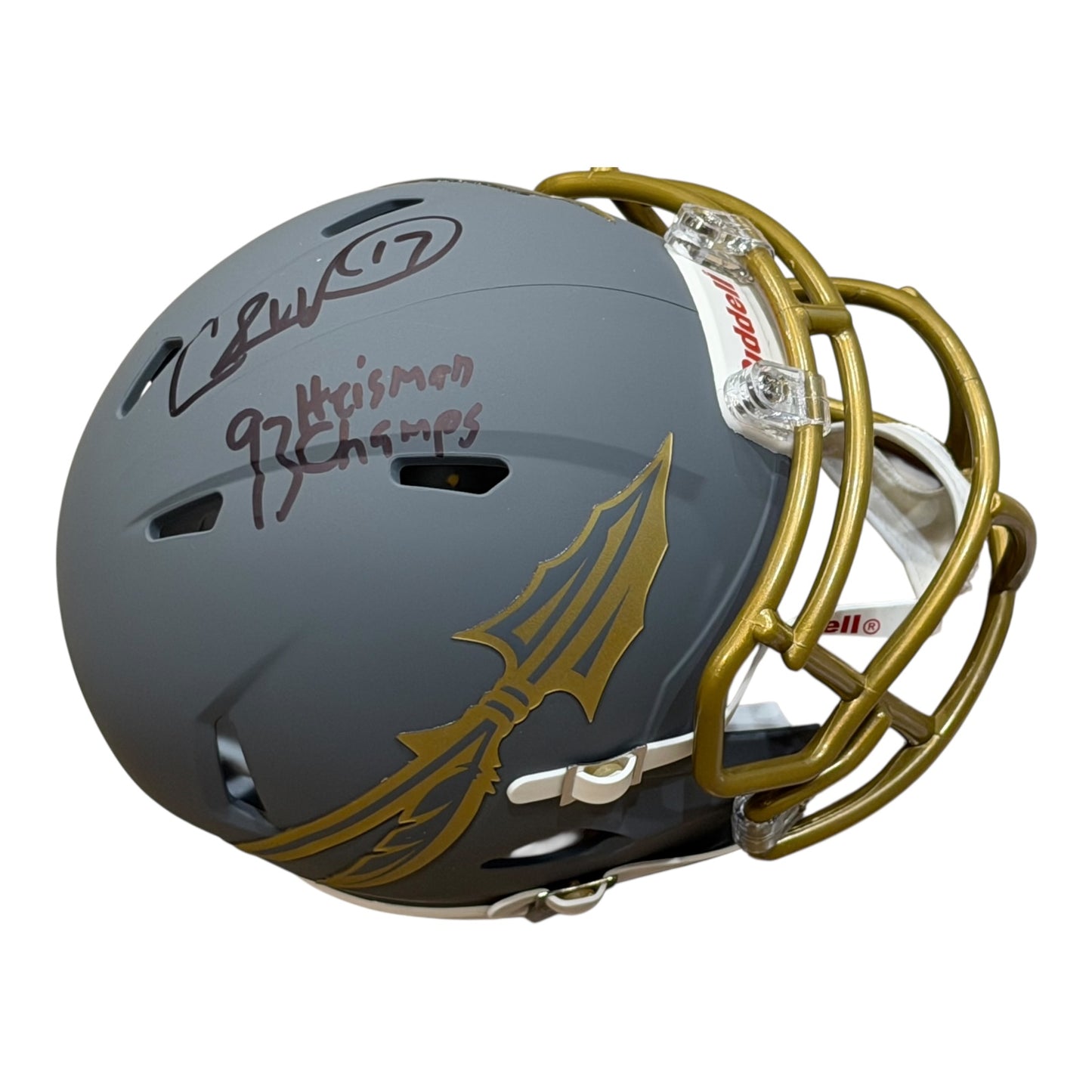 Charlie Ward Autographed Florida State FSU Seminoles (SLATE Alternate) Mini Helmet w/ 93 Heisman Champs